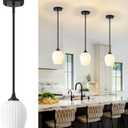 Milk Glass Pendant Lights Kitchen Island, 1-Light 5.8" Black Modern Pendant Light Fixtures with Rods, Mini Hanging Lighting for Kitchen Island Sink Bathroom Dining Room, E26 Base