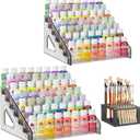 2 Pcs Clear Paint Organizer With Paint Brush Holder,7 Layers Acrylic Paint Organizer,Paint Storage Rack,Craft Paint Organizer Rack,Miniature Paint Holder for Paint Storage(Gray)