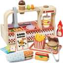 Lehoo Castle Wooden Play Food Sets, Play Hamburger Counter Shop, Toy Food for Toddlers, Play Food Sets for Kids Kitchen, Fake Food Pretend Play for Toddlers 3-5