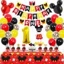 1st Mouse Birthday Party Supplies Decorations 58Pcs Happy Birthday ONE Banner Tablecloth 1 Foil Balloon Hat Door Sign Cupcake Topper Video Game Party Decorations for Boys Girls Kids Babies