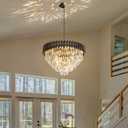 24 inch Black Gold Crystal Chandelier 5-Tier Modern Luxury Pendant Light Fixture for High Ceiling 10-Light Large K9 Crystal Lighting for Foyer Living Room Dining Room