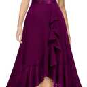 Miusol Women's Vintage V-Neck Sleeveless Sequined Floral Lace Ruffle Split Evening Party Dress (XX-Large, B-maroon)