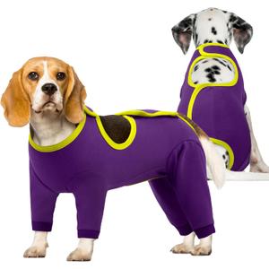 IDOMIK Dog Recovery Suit After Surgery,Long Sleeve Dog Surgical Onesie for Surgery,Soft Breathable Pet Pajamas Anti Shedding,Adjustable Bodysuit Prevent Licking Wound,Cone Collar Alternative,Purple,Small (Chest Girth:15"-17.7"))