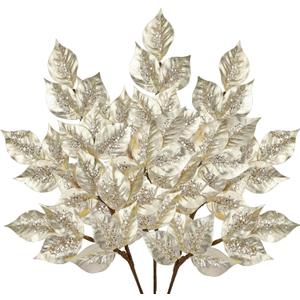 Christmas Tree Picks and Sprays 31.5" Champagne Atrificial Elm Leaves with Stems 3 Pcs Christmas Picks for Tree Champagne Vase Fillers for DIY Xmas Trees Wreath Centerpieces Wedding Bouquet Decor