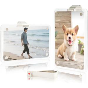 Rislobx 2PCS Acrylic Car Picture Holder, Magnetic Car Visor Photo Clip, Universal Transparent Sun Visor Picture Frame with Clip for Auto (3.54" x 2.36"), 2.4×3.5