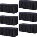 Wish Care 6 Pack Black Rectangle Table Clothes for 8 Foot Tables, Polyester Fitted Tablecloths 8ft Stretch Table Cover for Wedding, Birthday, Parties, Trade Show, Craft Show
