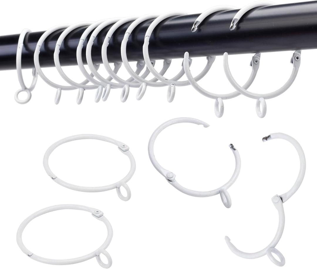 Openable Curtain Rings with Eyelet,24PCS White Curtain Rings,Drapes Rings 1.25 in Interior Diameter,Hinge Snap-Joint Design, Fits Curtain Rods Up to 1 Inches TXZWJZ