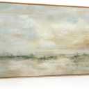 LHIUEM Large Abstract Green Gray Pastel Framed Canvas Wall Art,Neutral Landscape Wall Decor,Modern Watercolor Lake Artwork,Beige Textured Illustrations Art for Living Room,Bedroom,Office- 20"x40"x1