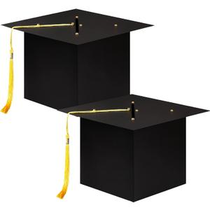 2 Packs 2026 Graduation Cap Card Box with Tassel, Black Graduation Hat Card Box, Grad Cards Holder for 2026 Party Favors, Money and Envelopes, College Celebration Party Supplies, Gifts