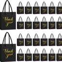 Honoson 30 Pcs Mini Gift Bag with Handle 4 x 2.75 x 4.5'' Small Thank You Bag Foil Paper Tote for Wedding Baby Shower Birthday Graduation and Mothers Day Party Favors(Black/Gold)