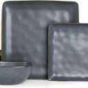 Famiware Dinnerware Sets for 4, Ocean Square 12-Piece Kitchen Plates and Bowls Sets, Microwave and Dishwasher Safe, Scratch Resistant, Matte Black