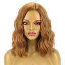 BERON Strawberry Blonde Wigs for Womens Short Curly Wavy Wig Girls Blonde Brown Side Part Wigs Shoulder Length Heat Resistant Synthetic Cosplay Party or Daily Use