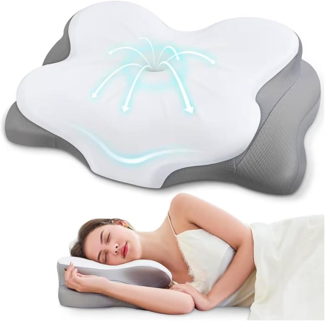 Neck Pillow Patented Contour Design with Premium Memory Foam for Neck Pain Relief Adjustable for All Sleepers
