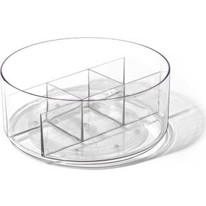 BINO Plastic Round Turntable Organizer with 5 Compartments - Clear | Spinning Divided Turntable Container | Rotating Organizer Storage for Bottle Condiments Fridge Kitchen Counter Pantry Bathroom