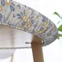 Elastic Edged Round Fitted Daisy White Blue Chic Floral Table Cloth Cover for Indoor Outdoor Kitchen Party, Waterproof Wipeable Tablecloth for 45"- 50" Tables,Medium