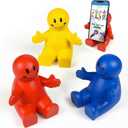 ArtCreativity 4 Inch Squeezable Cute Smile Phone Holder Pack of 3, Smartphone Stand, Squeeze Stress Relief Toy for Kids & Adults, Cell Phone Holder Desk, Party Favor, Office Gift, Red-Blue-Yellow