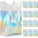KeerxunBag 12pcs Reusable Gift BagsIncludes Tissue Paper Gift bag with handle Birthdays Parties Holidays Weddings Medium 10x4x8in holographic Gift Bags