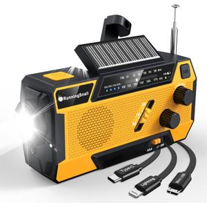Emergency Crank Weather Radio: AM/FM/NOAA Weather Radio with 3 Built-in Cable - Hand Crank Radio with 2000mAh, Solar Charge, Hand Crank & Battery Operated, SOS Alarm, Flashlight for Outdoor Emergency (Orange)