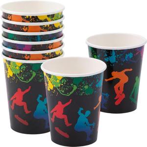 Fun Express Skateboard Party Kick Flip Disposable Paper Cups, 9 oz | 8 Count