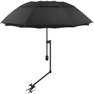 XLINGZA UPF 50+ Beach Umbrella with Adjustable Universal Clamp, Portable Golf Umbrella for Chair, Golf Cart, Stroller, Bleacher, Patio, Fishing, BBQ Parties (Double Layer/ Manual/ L Black)