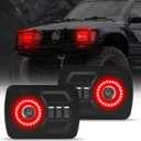 DOXMALL 2Pcs Rectangle 57 76 Inch LED Headlights with Halo DRL & Turn Signal High/Low Beam,Compatible With Cherokee XJ Wrangler YJ GMC Dodge Kenworth T300 Replacement H6054 H5054 6052 (Red Halo)