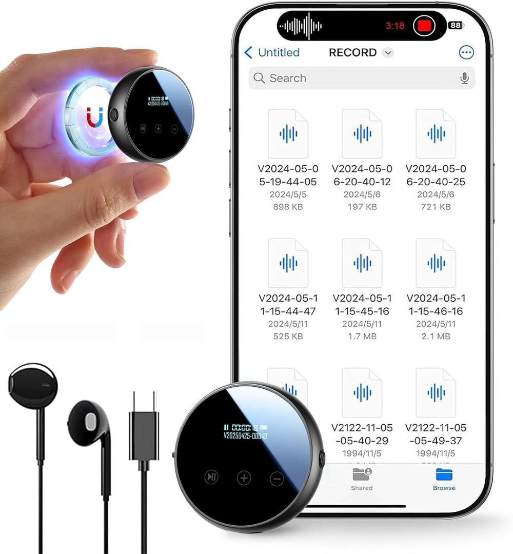 64GB Voice Recorder with Playback, Magnetic Recording Device with Al-Triple Noise Cancellation, Voice Activated Recorder, 4800 Hours Portable Audio Recorder for Work, Lectures, Meetings