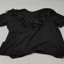 PESION Women's Fringe Trim Shirts Short Sleeve Tassel Trim Blouse T-Shirt Tops Size 3XL