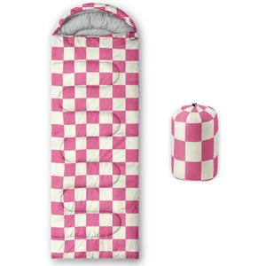 Sleeping Bags for Adults and Kids Backpacking Camping Sleeping Bags for Girls and Boys Lightweight Waterproof Cold/Warm Sleeping Bag for All Season (Single -31.5x90.5, Pink and White Check)