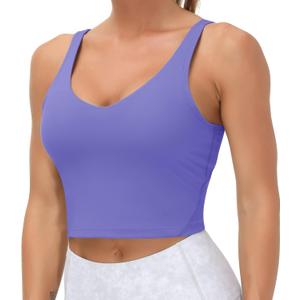 THE GYM PEOPLE Womens' Sports Bra Longline Wirefree Padded with Medium Support (Medium, Bright Purple)