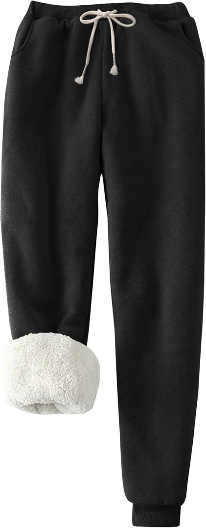 PEHMEA Women's Sherpa Lined Sweatpants Winter Warm, Fleece Joggers for Athletic Lounge (Black, XL)