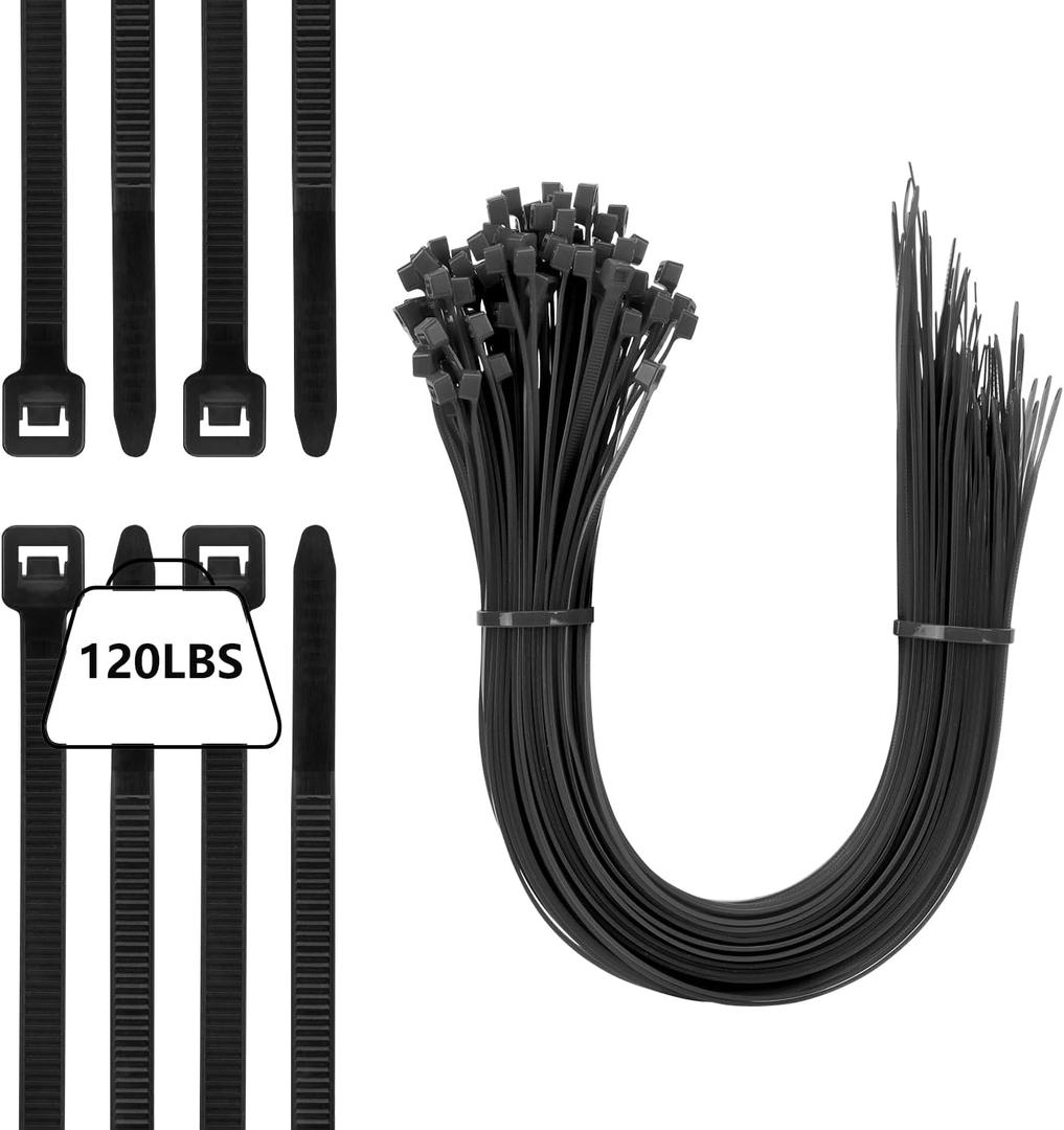 100PCS 20 inch Black Zip Ties 120LBS Tensile Strength Self-Locking heavy duty UV Resistant Cable Tie Wraps for indoor and outdoor use (White)