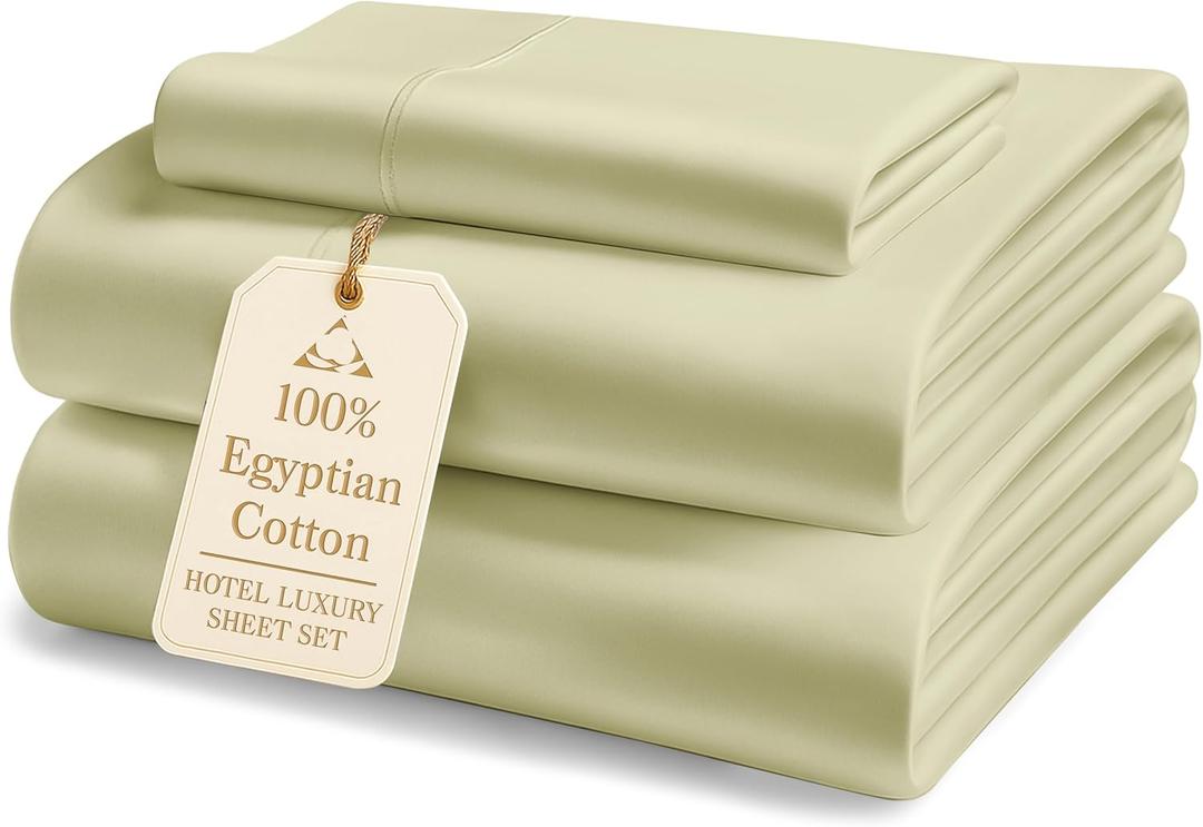 LANE LINEN Luxury 100% Egyptian Cotton Sheets Queen Size Bed Set, Eo Friendly Oeko-Tex Certified No Pill Fade Resistant Fully Elasticized Machine Washable Cotton Cooling Bed Sheet