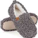 Women's Soft Curly Full Slippers - Memory Foam House Shoes Cozy Loafer with Polar Fleece Lining Indoor Lightweight House Slip-on (Gray)