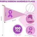 100 Pcs Cancer Awareness Purple Ribbon Handheld Flags Mini PVC Stick Flags for Breast Pancreatic Childhood Cancer, Alzheimer's, Domestic Violence, Fundraising, School, Rally Events