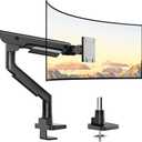 monTEK Sleek Aluminum Monitor Arm for 17–57” Ultrawide Screens up to 59.4 lbs, Heavy Duty Single Monitor Arm Desk Mount, Pneumatic Lift, Quick-Release Plate, Clamp/Grommet, Max VESA 100x100