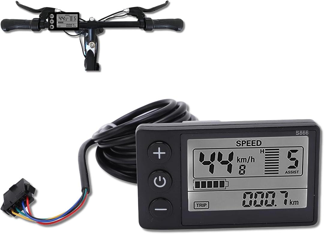 Electric LCD Display Meter, S866 LCD Display Meter, Speedometer Odometer, 24V 36V 48V Electric Scooter Control Panel with Plug for 22.2mm/0.9in Handlebars