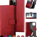 DuckSky for iPhone 12/12 Pro 6.1" Genuine Leather Wallet case RFID Blocking4 Credit Card HolderReal Leather Flip Folio Book Phone case Protective Cover Women Men for Apple 12 case Red