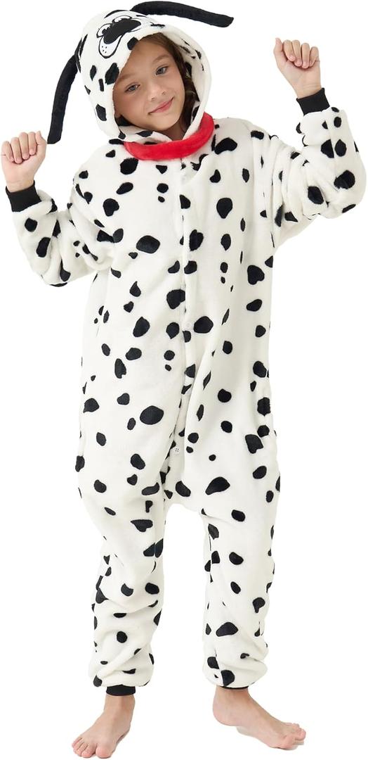 Unisex Children Animal Onesie Pajamas,Kids Flannel Halloween Cosplay Costume/Homewear/Sleepwear (13-14 Years, Dalmatian)