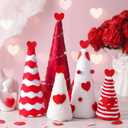 5 Pcs Valentines Day Table Decor Cone Tree Red White Yarn Wrapped Mini Trees with Heart Decor Romantic Valentine's Day Centerpieces for Tiered Tray Shelf Fireplace Indoor Room Home Kitchen