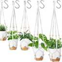 GARDIFE Hanging Planters for Indoor Plants,5Pcs Hanging Basket for Indoor Boho Home Decor,Macrame Plant Hanger,35 Inches,29Inch,23Inch, Ivory,Self Watering Planters, 7/6.5/6/5.5/5 Inch,White&White