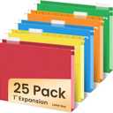 SUNEE Hanging File Folders Extra Capacity Assorted Colors, 25 Pack Letter Size File Folders with 1/5-cut Tabs, Heavy Duty 1 Inch Expansion, Stay Organized for Your Home and Office Bulk File