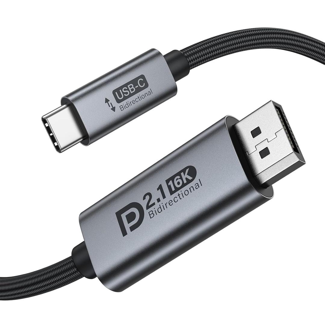 Bidirectional USB C to DisplayPort 2.1 Cable, 16K DisplayPort to USB C Cord 10ft, 16K@60Hz 8K@240Hz/120Hz Premium Aluminum Plug & Play Compatible with MacBook Pro/Air, Laptop, Graphics Card
