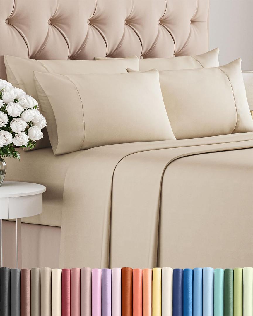 King 6 Piece Sheet Set - Comfy Breathable & Cooling - Ultra Soft Hotel Luxury Bedding Set with 8-16 Inch Deep Pockets - 1 Flat & 1 Fitted Sheet & 4 Pillowcases - Cozy, Wrinkle Free & Easy Care - Wheat