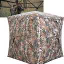 Portable Hunting Blind 270 See Through with Carrying Bag, 2-3 Person Pop Up Ground Blinds with Silent Zipper Door & Sliding Windows, Resilience Hunting Tent for Deer & Turkey Hunting (Light Woodland Camouflage)
