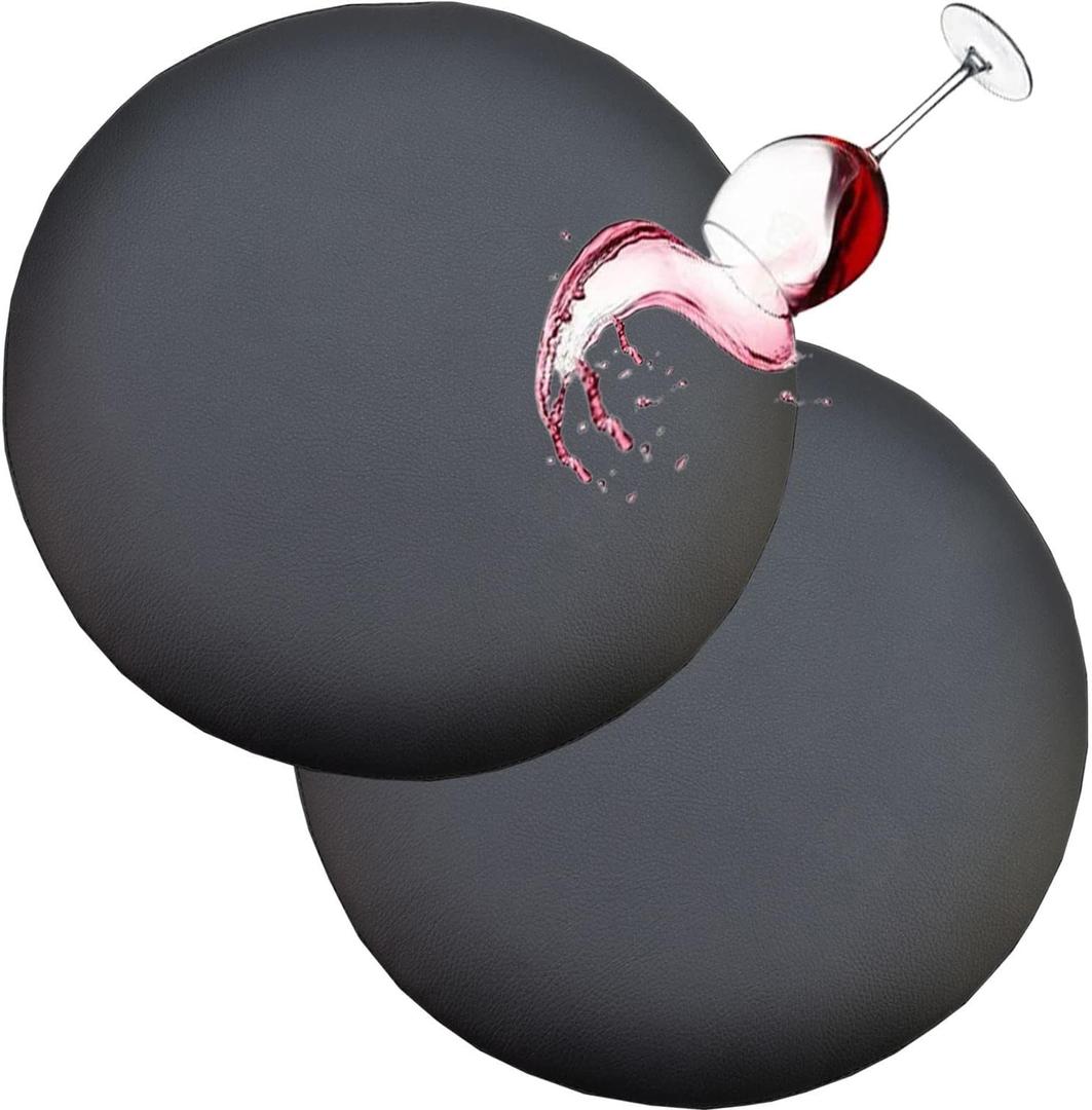 HFCNMY Stool Covers Round, 2 Pack Waterproof PU Round Bar Stool Covers with Elastic Bands Bar Chair Covers Bar Stool Seat Covers Washable Stool Cushion Slipcover for 17-18 Inch Chair(Black)