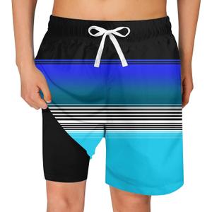 swimsobo Boys Swim Trunks for 5-16 Years Compression Liner Swimsuit Shorts Swimwear Boxer Bathing Suit (Stripe)