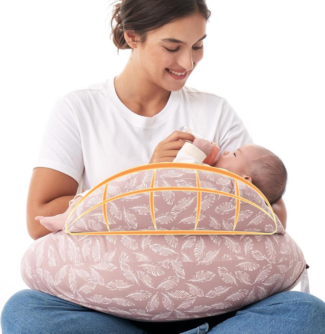 Momcozy Original Nursing Pillow for Breastfeeding-Innovative Safety Guard - Wider Feeding Pillows for More Support for Mom & Baby- Easier Nursing & Hand Free- Fit for All, Removable Cotton Cover (Pink Snuggle)