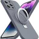 SKYLMW Designed for iPhone 15 Pro Max Case with Magnetic Invisible Stand Compatible with Mag-Safe Military Drop Tested Shockproof Silicone Phone Cases for Women Men 6.7'', Grey