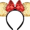 A Miaow 3D Bow Black Sequin Headband Colorful Glitter Butterfly Hair Clasp Park Supply Adults Women Photo Accessory Party Costume (Golden and Red) (Silver)