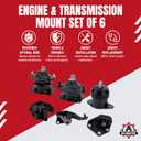 Engine Motor and Transmission Mount Set of 6 - Fits Honda Accord 2003-2007 2.4L Automatic Trans - Replaces A4526HY, A4517, A4509, A4542, A4516, A4510 - Front, Right, Rear, Upper Mounts